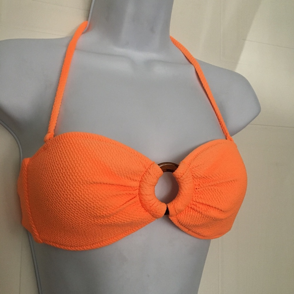 GUESS strapless with a ring bikini top neon orange